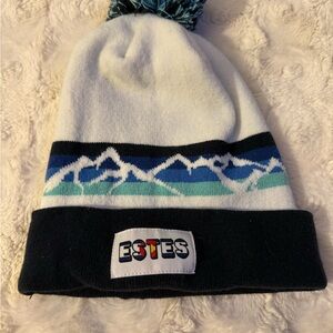 ESTES White and Blue Beanie with Mountain Design